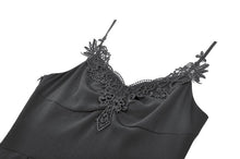Load image into Gallery viewer, Goth V-Neck Lace Embroidery Asymmetric Flowy Chiffon Dress DW1180