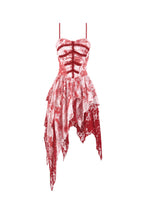 Load image into Gallery viewer, Bloody Romance - Gothic Asymmetric Tiered Dress in Red-White Tie-Dye Chiffon DW1182