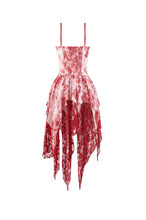 Load image into Gallery viewer, Bloody Romance - Gothic Asymmetric Tiered Dress in Red-White Tie-Dye Chiffon DW1182