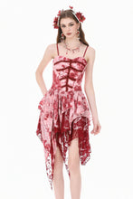 Load image into Gallery viewer, Bloody Romance - Gothic Asymmetric Tiered Dress in Red-White Tie-Dye Chiffon DW1182