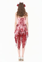 Load image into Gallery viewer, Bloody Romance - Gothic Asymmetric Tiered Dress in Red-White Tie-Dye Chiffon DW1182