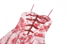 Load image into Gallery viewer, Bloody Romance - Gothic Asymmetric Tiered Dress in Red-White Tie-Dye Chiffon DW1182