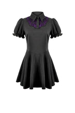 Load image into Gallery viewer, Dark Academic Purple Mesh Lace Patchwork Collar Puff Sleeve Dress DW1184