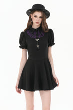 Load image into Gallery viewer, Dark Academic Purple Mesh Lace Patchwork Collar Puff Sleeve Dress DW1184