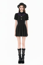 Load image into Gallery viewer, Dark Academic Purple Mesh Lace Patchwork Collar Puff Sleeve Dress DW1184