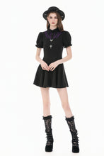 Load image into Gallery viewer, Dark Academic Purple Mesh Lace Patchwork Collar Puff Sleeve Dress DW1184