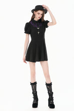Load image into Gallery viewer, Dark Academic Purple Mesh Lace Patchwork Collar Puff Sleeve Dress DW1184