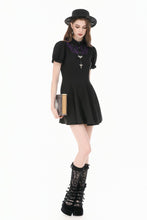 Load image into Gallery viewer, Dark Academic Purple Mesh Lace Patchwork Collar Puff Sleeve Dress DW1184