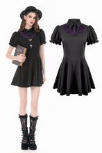 Load image into Gallery viewer, Dark Academic Purple Mesh Lace Patchwork Collar Puff Sleeve Dress DW1184