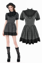 Load image into Gallery viewer, Dark Lolita Gingham Patchwork Lace Ruffle Puff Sleeve A-Line Dress DW1185