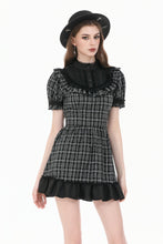 Load image into Gallery viewer, Dark Lolita Gingham Patchwork Lace Ruffle Puff Sleeve A-Line Dress DW1185