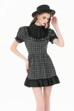 Load image into Gallery viewer, Dark Lolita Gingham Patchwork Lace Ruffle Puff Sleeve A-Line Dress DW1185