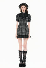 Load image into Gallery viewer, Dark Lolita Gingham Patchwork Lace Ruffle Puff Sleeve A-Line Dress DW1185