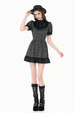 Load image into Gallery viewer, Dark Lolita Gingham Patchwork Lace Ruffle Puff Sleeve A-Line Dress DW1185