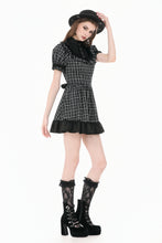 Load image into Gallery viewer, Dark Lolita Gingham Patchwork Lace Ruffle Puff Sleeve A-Line Dress DW1185