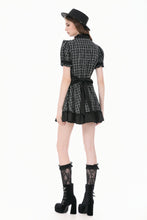 Load image into Gallery viewer, Dark Lolita Gingham Patchwork Lace Ruffle Puff Sleeve A-Line Dress DW1185