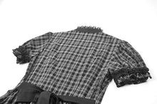Load image into Gallery viewer, Dark Lolita Gingham Patchwork Lace Ruffle Puff Sleeve A-Line Dress DW1185