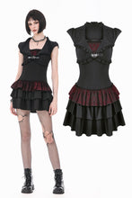 Load image into Gallery viewer, Gothic Punk Mini Dress with Ruffled Collar and Tiered Cake Skirt DW1186
