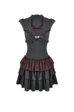 Load image into Gallery viewer, Gothic Punk Mini Dress with Ruffled Collar and Tiered Cake Skirt DW1186