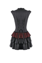 Load image into Gallery viewer, Gothic Punk Mini Dress with Ruffled Collar and Tiered Cake Skirt DW1186
