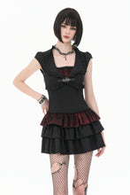Load image into Gallery viewer, Gothic Punk Mini Dress with Ruffled Collar and Tiered Cake Skirt DW1186