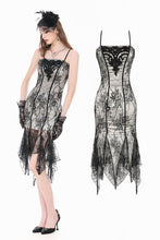 Load image into Gallery viewer, Gothic Two-Tone Lace Patchwork Dress with Floral Embroidery and Asymmetric Hem DW1190