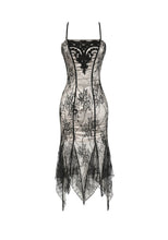Load image into Gallery viewer, Gothic Two-Tone Lace Patchwork Dress with Floral Embroidery and Asymmetric Hem DW1190