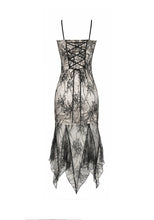 Load image into Gallery viewer, Gothic Two-Tone Lace Patchwork Dress with Floral Embroidery and Asymmetric Hem DW1190