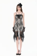 Load image into Gallery viewer, Gothic Two-Tone Lace Patchwork Dress with Floral Embroidery and Asymmetric Hem DW1190