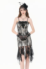 Load image into Gallery viewer, Gothic Two-Tone Lace Patchwork Dress with Floral Embroidery and Asymmetric Hem DW1190
