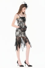 Load image into Gallery viewer, Gothic Two-Tone Lace Patchwork Dress with Floral Embroidery and Asymmetric Hem DW1190