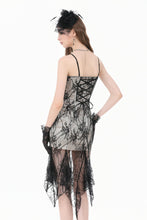 Load image into Gallery viewer, Gothic Two-Tone Lace Patchwork Dress with Floral Embroidery and Asymmetric Hem DW1190