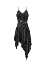 Load image into Gallery viewer, Post-Apocalyptic Black Dress with Shredded Texture and Metallic Buckle Harness DW1191