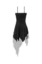 Load image into Gallery viewer, Post-Apocalyptic Black Dress with Shredded Texture and Metallic Buckle Harness DW1191