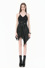Load image into Gallery viewer, Post-Apocalyptic Black Dress with Shredded Texture and Metallic Buckle Harness DW1191