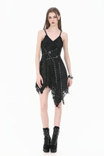Load image into Gallery viewer, Post-Apocalyptic Black Dress with Shredded Texture and Metallic Buckle Harness DW1191