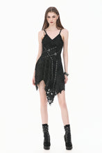 Load image into Gallery viewer, Post-Apocalyptic Black Dress with Shredded Texture and Metallic Buckle Harness DW1191