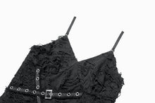 Load image into Gallery viewer, Post-Apocalyptic Black Dress with Shredded Texture and Metallic Buckle Harness DW1191