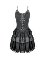 Load image into Gallery viewer, Midnight Stripe - Gothic Punk Tiered Dress with Contrast Stripes and Ruffled Hem DW1193