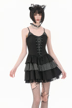 Load image into Gallery viewer, Midnight Stripe - Gothic Punk Tiered Dress with Contrast Stripes and Ruffled Hem DW1193
