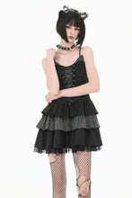 Load image into Gallery viewer, Midnight Stripe - Gothic Punk Tiered Dress with Contrast Stripes and Ruffled Hem DW1193