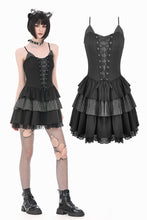 Load image into Gallery viewer, Midnight Stripe - Gothic Punk Tiered Dress with Contrast Stripes and Ruffled Hem DW1193