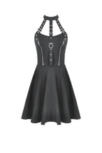 Load image into Gallery viewer, Dark Punk Halter Dress with Metallic Buckles and Front Zipper Detail DW1194