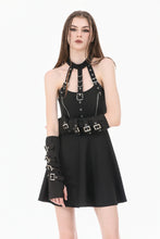 Load image into Gallery viewer, Dark Punk Halter Dress with Metallic Buckles and Front Zipper Detail DW1194