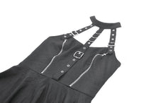 Load image into Gallery viewer, Dark Punk Halter Dress with Metallic Buckles and Front Zipper Detail DW1194