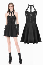 Load image into Gallery viewer, Dark Punk Halter Dress with Metallic Buckles and Front Zipper Detail DW1194