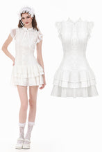 Load image into Gallery viewer, White Lolita Dress with Pinstripe Smocking and Tiered Ruffle Skirt DW1195