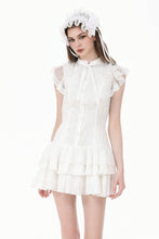 Load image into Gallery viewer, White Lolita Dress with Pinstripe Smocking and Tiered Ruffle Skirt DW1195
