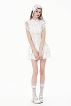 Load image into Gallery viewer, White Lolita Dress with Pinstripe Smocking and Tiered Ruffle Skirt DW1195