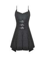 Load image into Gallery viewer, Dark Punk Camisole Dress with Studded Neckline, Triple Buckle Waist and Pleated A-Line Skirt DW1196